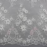3D Flower Beaded Lace Fabric , Embroidery Lace Tulle Fabric For Bridal Dresses for sale
