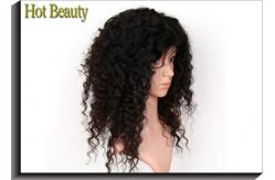 China Black 8A Glueless Deep Curl Human Hair Front Lace Wigs With 130% Density supplier