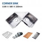 Double Bowl Undermount Corner Kitchen Sinks Stainless Steel 110x58 for sale