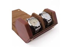 China Personalized Hexagon Leather Watch Boxes Genuine Leather Watch Roll Box Two Watches supplier
