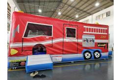 China Red And Blue Inflatable Car Bounce House Fire Truck Jumping Castle supplier