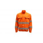 CVC 55% Cotton 45% Polyester 245GSM Orange Jacket With Reflective Strip Two Flap Pockets for sale