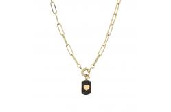 China Diamond Zircon 18k Gold Plated Necklace Heart Pendant Paper Clip Link Chain Choker supplier