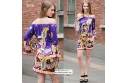 China strapless short printed women dress with pattern design in puff sleeve supplier