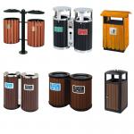 Plastic Wood Garbage Sorting Bin Customized Park Outdoor Steel Trash Can for sale