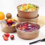 Custom Restaurant 750ml Disposable Kraft Brown Paper Food Packaging Salad Bowl With Lid for sale