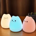 Colorful Soft Glue Cartoon Little Cat Silicone Night Light Battery Powered for sale