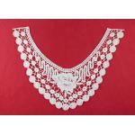 French Venice Guipure Lace Neck Applique With Chemical Poly Milk Silk / Neckline Applique Trim for sale