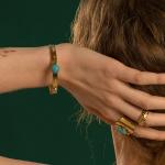 Natural Stone Turquoise 18K Gold Plated Bangles For Women Adjustable