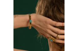 China Natural Stone Turquoise 18K Gold Plated Bangles For Women Adjustable supplier