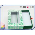 Green Customized Rectangle Drawer Paper Box 4C Printed Rigid Cardboard With Silk Ribbon for sale