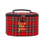 Korean Style Custom Print Logo Grid Cylinder Cosmetic Bag for sale