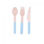 Compostable Blue Wooden Cutlery Set Colorful Tableware Cutlery  for Home Party BBQ for sale