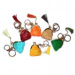 Green 5.5cm Coin Bag Keychain , Copper Plated Custom Leather Key Chain for sale