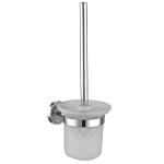 Bathroom Toilet Brush Holders Polished Finish Circular Wall Mounted Glass for sale