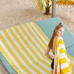 Eco Friendly Sandless Microfibre Yellow Striped Beach Towel With Logo for sale