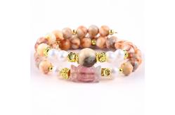 China Red Network Stone Handmade Gemstone Jewelry Double Layer Adjustable Bead Bangle supplier