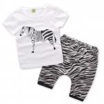 Fashion children zebra stripe short sleeve casual kids summer clothing sets for sale