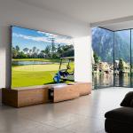 Wooden Color Telescopic TV Cabinet Customized UST TV Stand For Floor Rising Projector Screen for sale