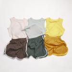 Little Girl Boy Two Pieces Jersey Tank Top Set Cotton Summer Tee & Shorts Printed for sale