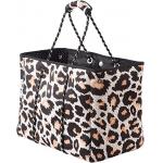 Large Leopard Print Purse Neoprene Tote Cross Body Bag Folding Reusable for sale