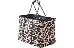 China Large Leopard Print Purse Neoprene Tote Cross Body Bag Folding Reusable supplier