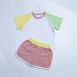 Gender Neutral 100% Cotton Jersey Fabric Color Block T Shirt Short Set 190g for sale