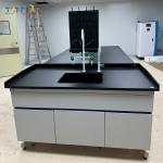 Customized Lab Island Bench in Blue with Adjustable Shelves and Personalized Handles for sale