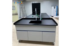 China Customized Lab Island Bench in Blue with Adjustable Shelves and Personalized Handles supplier