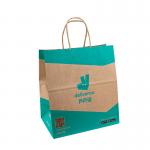 Custom Restaurant Handle Kraft Paper Bags Carry Out Takeaway Lunch Food Container For Burger Pizza for sale