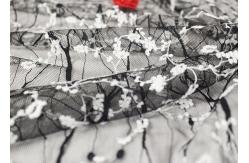 China Stretch Polyester Guipure Lace Fabric , Black And White 3D Floral Mesh Fabric supplier