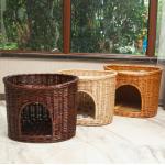 Rattan Furniture Kennel Two Level Wicker Cat House With Cushion Original Color for sale