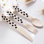 Compostable Disposable 16cm Wooden Black Dott Cutlery party Utensils for sale
