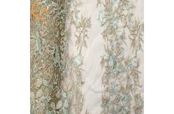 China 140Cm Width 3D Embroidery Lace Fabric With African Beaded  5 Yards supplier