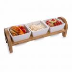 Natural Bamboo Wooden Condiment Holder Cup Holder For 3 Set Condiment Pots for sale