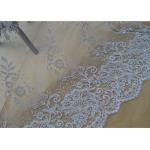 Floral Embroidery Corded Lace Fabric , Bridal Sequin Mesh Fabric With Scalloped Edge for sale
