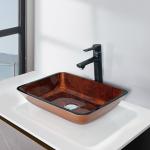 Russet Brown Tempered Glass Basin Bowl Rectangular Table Top Solid for sale