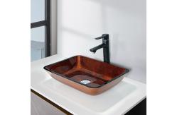 China Russet Brown Tempered Glass Basin Bowl Rectangular Table Top Solid supplier