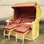 Wood And Resin Wicker Luxury Roofed Wicker Beach Chair & Strandkorb for sale