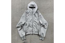 China Custom Patch Triple Zip Up Heavy Weight French Terry Faded Acid Wash Hoodie supplier