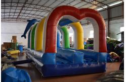 China Durable Commercial Inflatable Water Slides , Cute Dolphins Cartoon Long Water Slip N Slide supplier