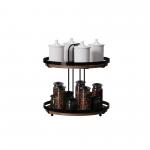 2 Tiers Standing Type Wood Element Mdf Round Household Multifunctional Stylish Metal Kitchen Organizer Seasoning Organizer for sale
