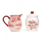 Christmas Kitchen Brunch Coffee Sugar And Creamer Set Container Ceramic With Lid And Holder for sale