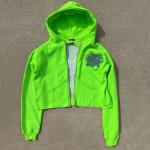 Zip Up Acid Wash Hoodies Distressed Embroidery Applique Custom French Terry Crop Top