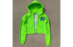 China Zip Up Acid Wash Hoodies Distressed Embroidery Applique Custom French Terry Crop Top supplier