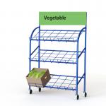 Supermarket 3 Tier Metal Fruit And Vegetable Display Stand With Wire Shelves And Top Sign for sale