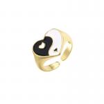 Heart Gold Yin Yang Ring Dripping Oil Womens Adjustable Silver Rings OEM for sale