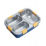 Metal Bento Lunch Box 3 Compartment 304 Stainless Steel Sealed Insulation Blue for sale