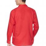 Large Red Tab Cuff Mens Casual Linen Shirts washable With Shirt Collar