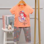 Princess Pattern Short Sleeve Pajama Set / Organic Childrens Pyjamas 95% cotton for sale